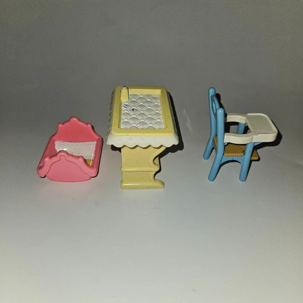 Fisher Price Loving Family Baby Furniture Lot Cradle Highchair Changing Table